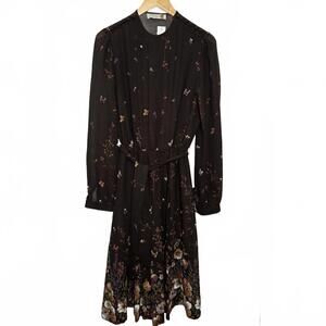 Vintage St Michael Dress Women's XS 1970s Boho Floral Pleated Fit Flare Maxi